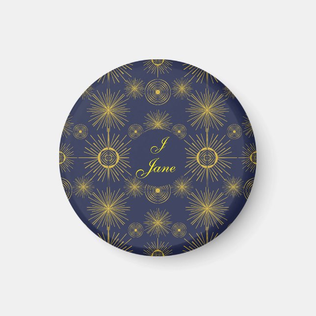 Íman Boho Celestial Sun Stars Personalizadas Azul (Frente)