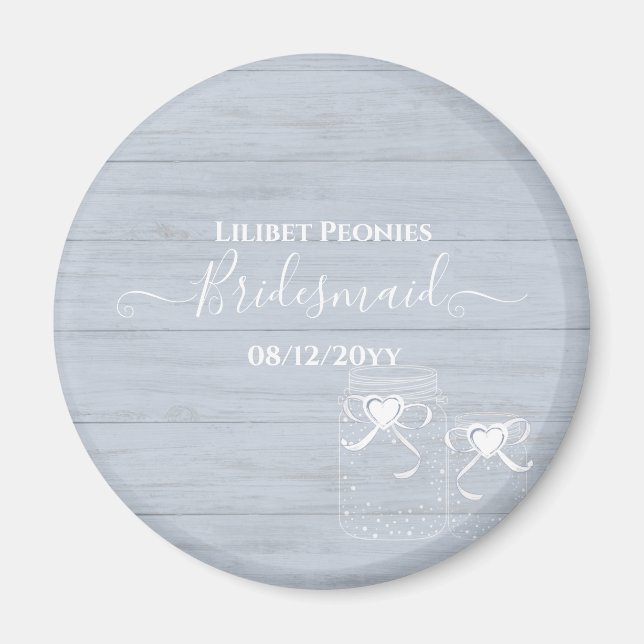 Íman BoHO Dusty Blue Driftwood Casamento Mason Jars (Frente)