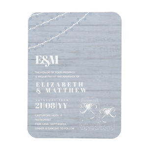 Íman BoHO Dusty Blue Driftwood Casamento Mason Jars