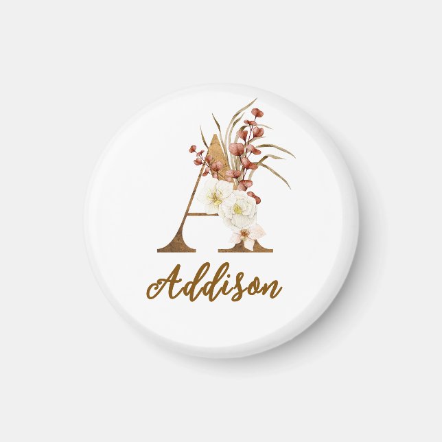 Íman Boho Floral A Monograma Wedding Favor (Frente)