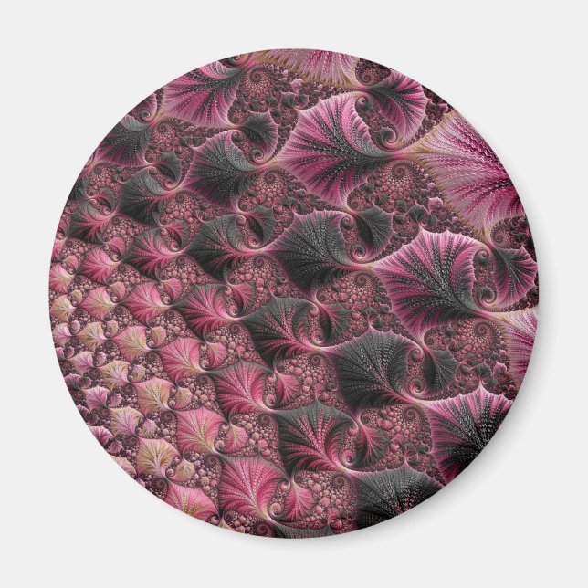Íman Boho Funky Ecletismo Rosa Preto Abstrato Fractal (Frente)