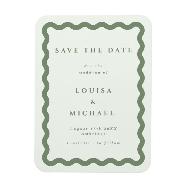 Íman Boho Green Wavy Frame Weding the Date Magnet (Vertical)