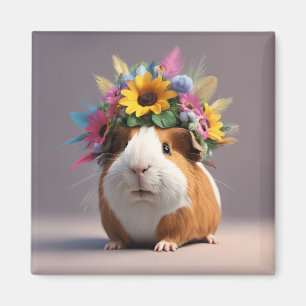 Íman Boho Guiné Pig com halo de flor, fofo Magn
