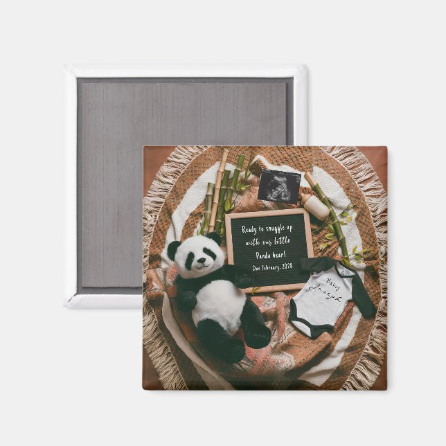 Íman Boho Neutral Panda Pregnancy Announcement gift (Front/Back)