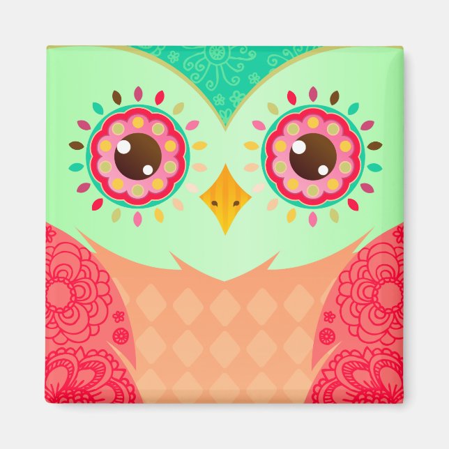 Íman Boho Red & Green Owl (Frente)