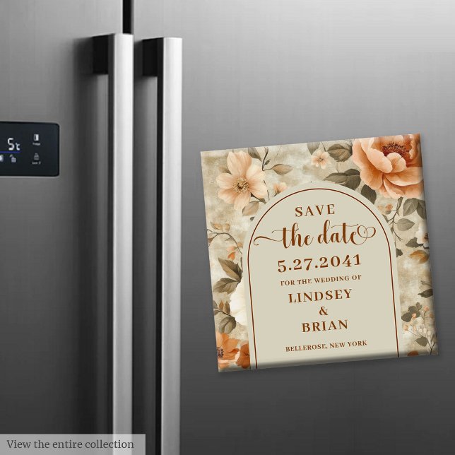 Íman Boho Rust Bege Oliva Floral Tendência Salve a Data (Trendy Boho Rust Beige Olive Floral Save the Date)