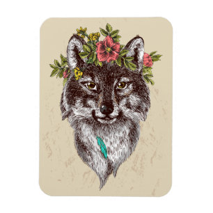 Íman Boho Style Wolf Halo Retrato