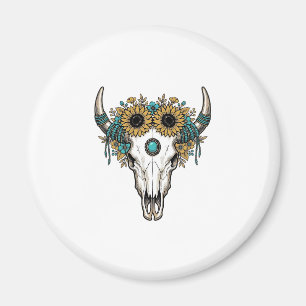 Íman Boho Touro Caveira Girassol Vintage Western Gravaç