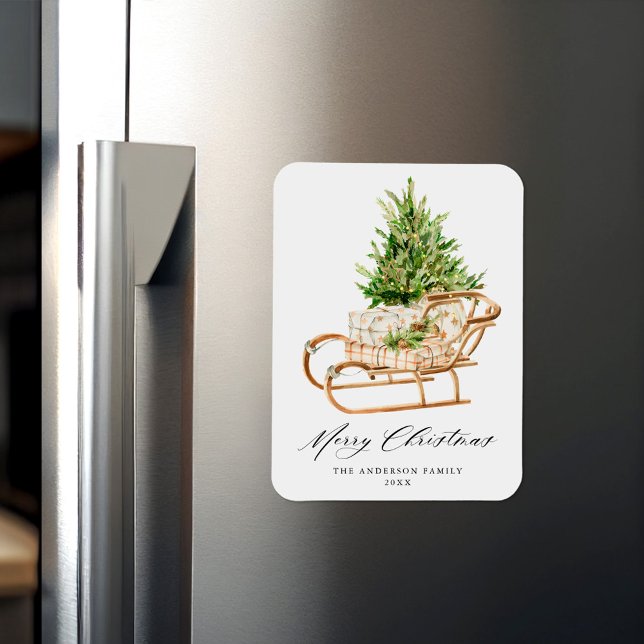 Íman Boho Watercolor Christmas Sleigh Non-Photo (Criador carregado)