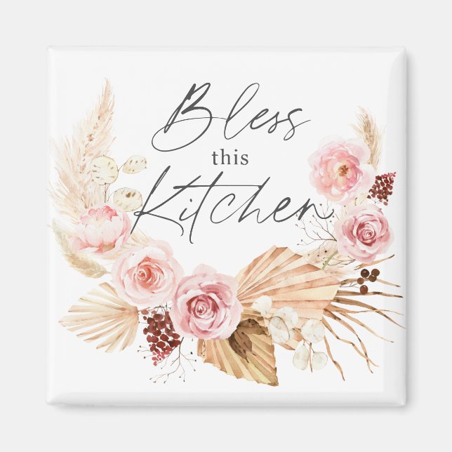 Íman Boho watercolor Floral Pampas Grass Kitchen (Frente)