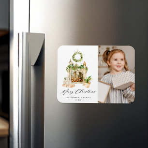 Íman Boho Watercolor Lareira Com Foto Verde