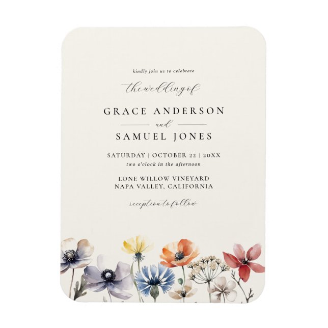 Íman Boho Watercolor Wildflower Wedding (Vertical)