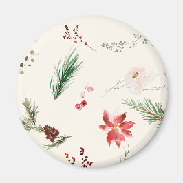 Íman Boho Winter Poinsettia Pine Greenery Watercolor