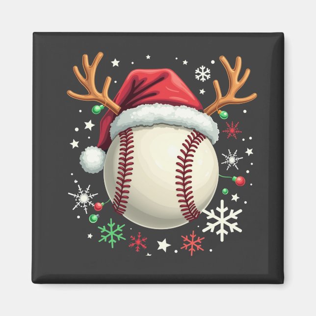 Íman Bola de Baseball com Cavalos de Reindeer e Natal (Frente)