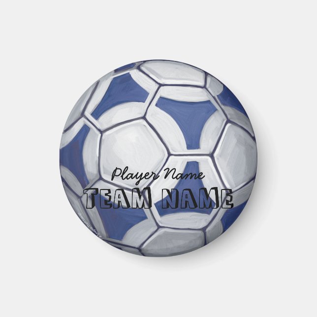 Íman Bola de Futebol Azul e Branco Nome e Número (Frente)