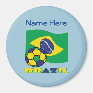 Íman Bola de Futebol Bandeira do Brasil Azul Personaliz