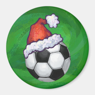 Íman Bola de Futebol Chapéu de Papai Noel no Verde