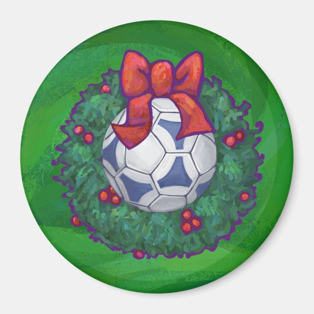 Íman Bola de Futebol Festiva Branca e Azul no Verde (Frente)