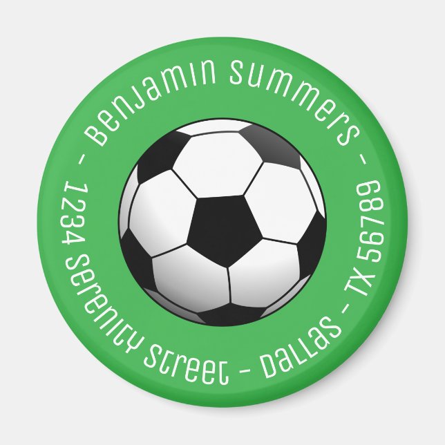 Íman Bola de Futebol no Verde com Texto Personalizado (Frente)