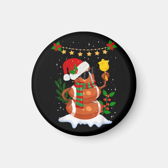 Íman Bola de futebol Snowman Santa Hat Feliz Natal (Frente)