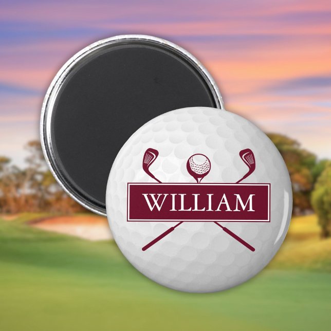Íman Bola de Golfe Borgonha Nome Personalizado (Personalized Name Burgundy Golf Ball Magnet)