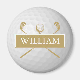Íman Bola de Golfe Dourada e Branca com Nome Personaliz