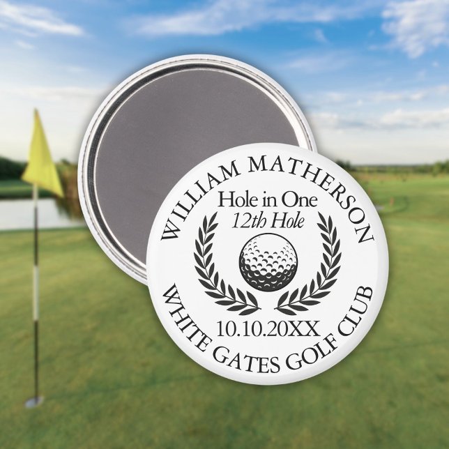 Íman Bola de Golfe e Coroa Personalizada Hole in One (Hole in One Golf Ball And Wreath Personalized Magnet)