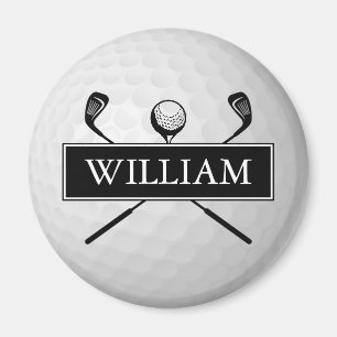 Íman Bola de Golfe Preta e Branca com Nome Personalizad