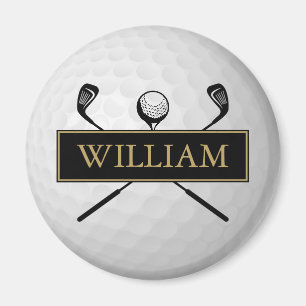 Íman Bola de Golfe Preta e Dourada com Nome Personaliza