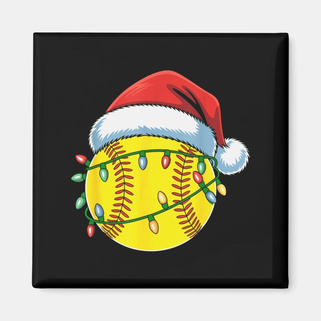 Íman Bola de Softbol de Natal Chapéu de Papai Noel Soft (Frente)