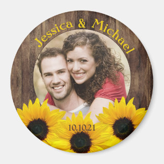 Íman Bold Sunflower Wood Foto Casamento Salvar Data