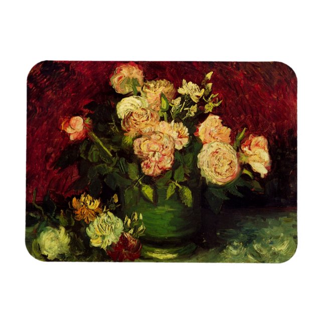 Íman Boliche com Peonies e Rosas de Vincent van Gogh (Horizontal)