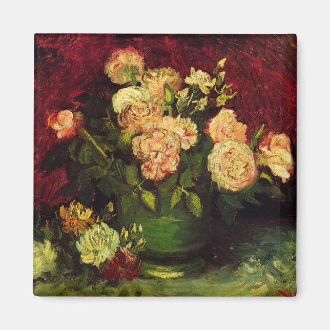 Íman Boliche com Peonies e Rosas de Vincent van Gogh (Frente)