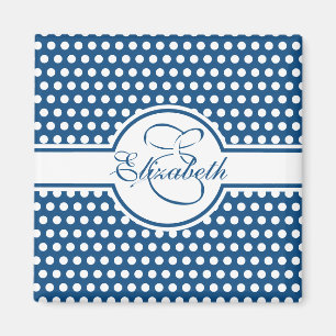 Íman Bolinhas brancas elegantes no monograma azul clás