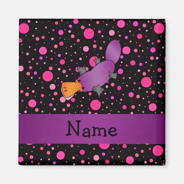 Íman Bolinhas cor-de-rosa de platypus de nome personali (Frente)