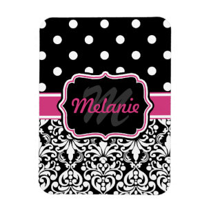 Íman Bolinhas preto, rosa quente, monograma, de máscara