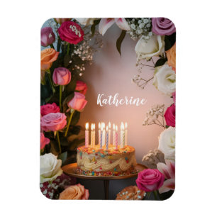Íman Bolo de Aniversário com Velas Acesas e Nome Person