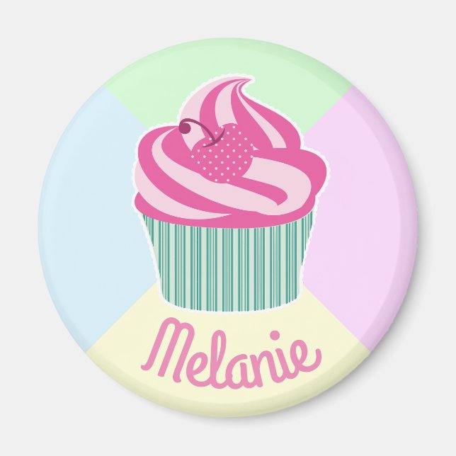 Íman Bolo de Aniversário Cor-de-Rosa Personalizado Past (Frente)