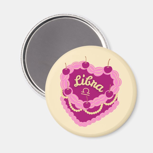 Íman Bolo de Aniversário Coração Pastel de Libra Zodíac (Front/Back)