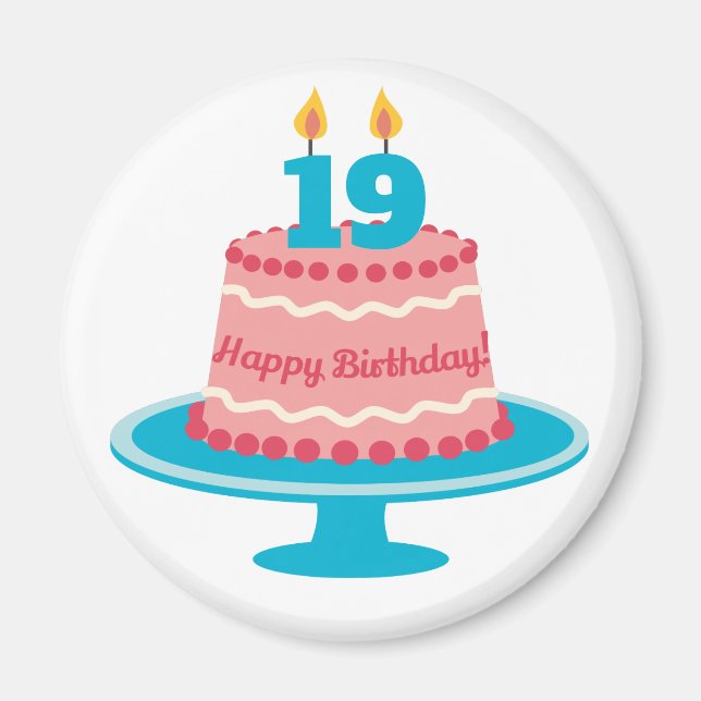 Íman Bolo de Aniversário de 19 anos (Frente)