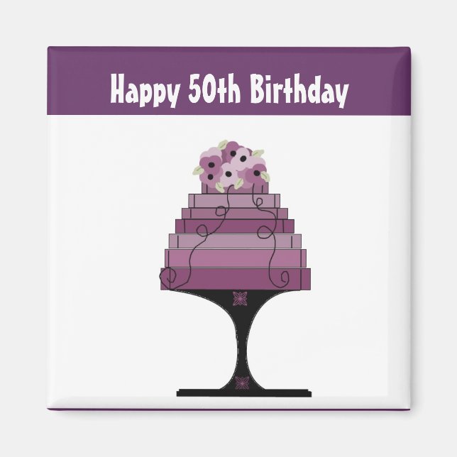 Íman Bolo de Aniversário de 50 anos - Roxo Designer (Frente)