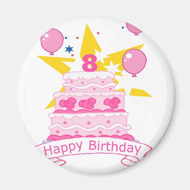 Íman Bolo de aniversário de 8 anos (Frente)