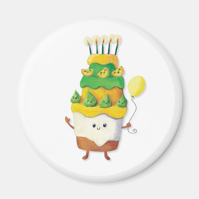 Íman Bolo de aniversário de Kawaii (Frente)