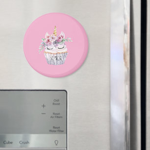 Íman Bolo de Aniversário Floral de Unicórnio Rosa