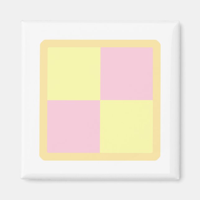 Íman Bolo de Battenburg. Rosa e Amarelo. (Frente)