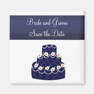 Íman Bolo de Casamento Azul Marinho Save the Date