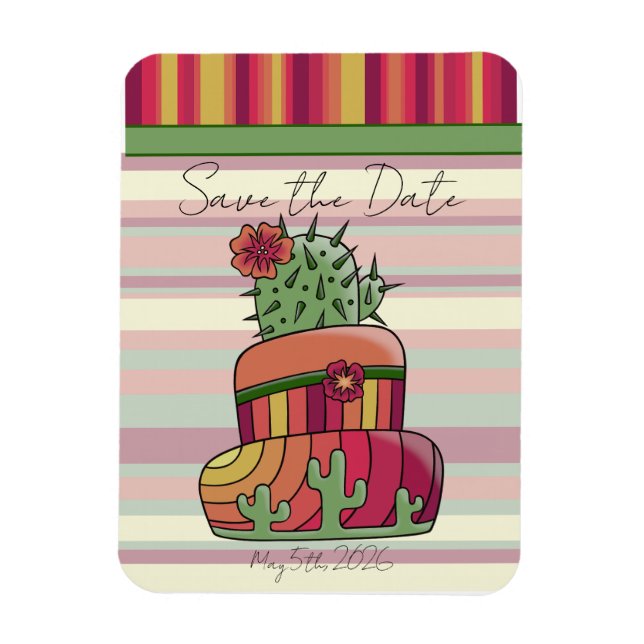 Íman Bolo de Casamento Cactus "Salve a Data" (Vertical)
