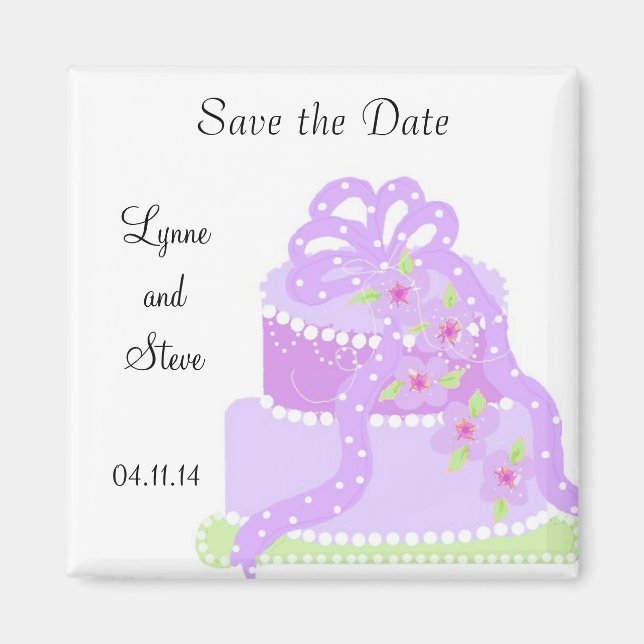 Íman Bolo de Casamento com Fita Roxa Save the Date (Frente)