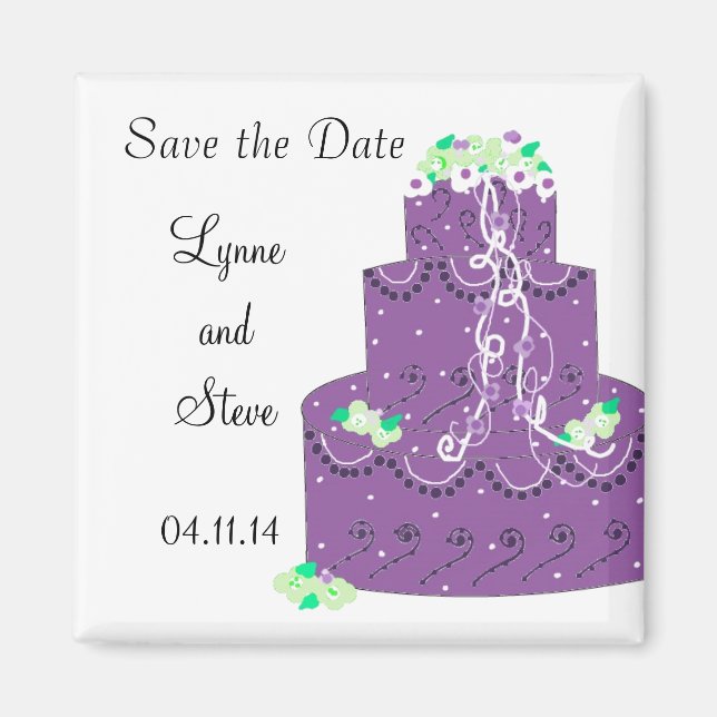 Íman Bolo de Casamento Roxo Salve a Data (Frente)