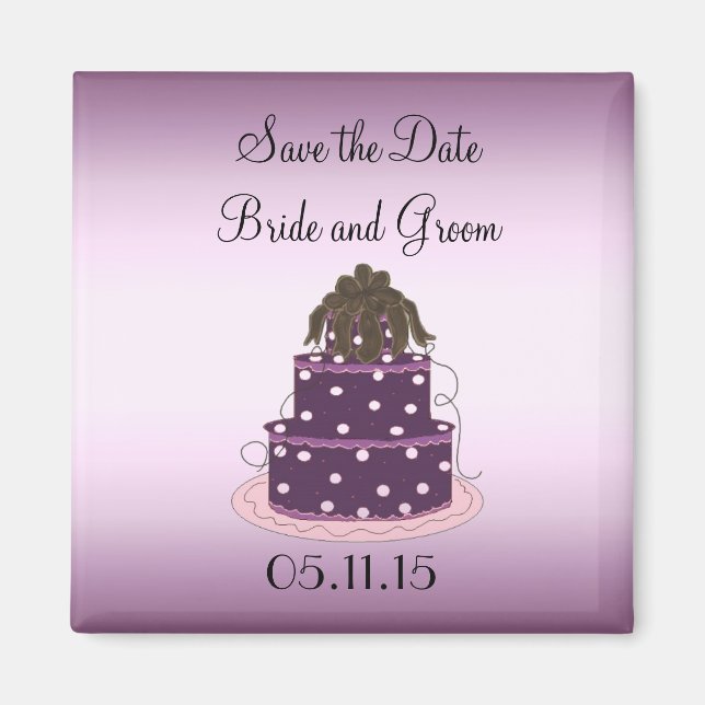 Íman Bolo de Casamento Roxo Save the Date (Frente)